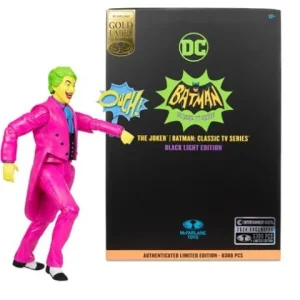 McFarlane Toys DC Retro The Joker Batman: Classic TV Series Black Light Gold Label 6-Inch Action Figure - Entertainment Earth Exclusive