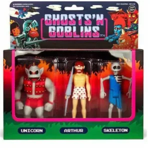 Super7 Ghosts n Goblins 3 3/4-Inch ReAction Figure Pack B - Unicorn", " Arthur in Underwear", " Skeleton