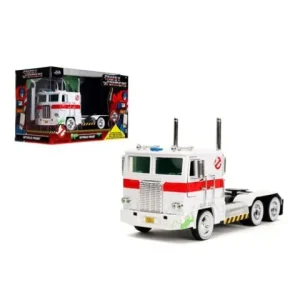 Jada Toys Transformers G1 Optimus Prime Big Rig with Ghostbusters Ecto-1 Graphics 1:24 Scale Die-Cast Metal Vehicle
